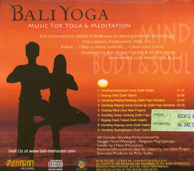 BALI YOGA MUSIC FOR YOGA  MEDITATION 2バリ島　音楽CD
