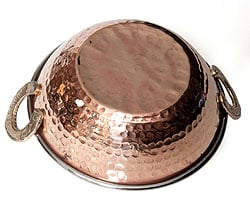 槌目銅装飾仕上げのステンレスカダイ[装飾持ち手付]サービングパン　食器・お皿〔約15.5cm〕 - サブ4