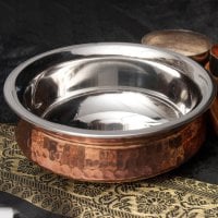 美しい槌目銅装飾仕上げ カダイ(直径:約15cm)