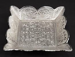 シルバーメタルの飾り皿 四角ふちありの商品写真