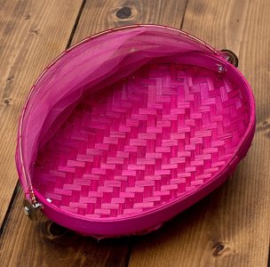 ネット付きアジアン籠 楕円  ピンク