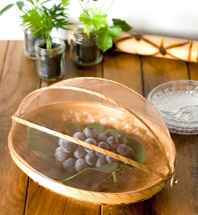 ネット付きアジアン籠 楕円・中 グリーン 5 - フルーツを入れておくのにもいいですね。※こちらは実際のお色と異なります。