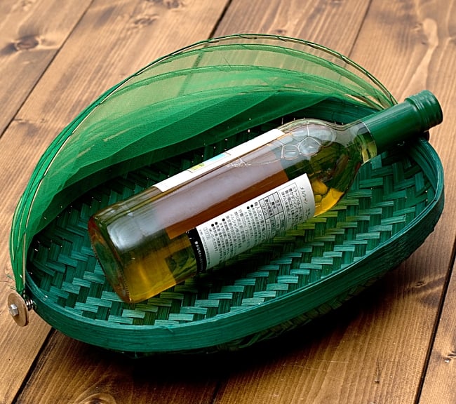 ネット付きアジアン籠　楕円・中　グリーン 9 - 様々な用途にご利用頂けます