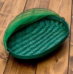 ネット付きアジアン籠　楕円・中　グリーンの商品写真