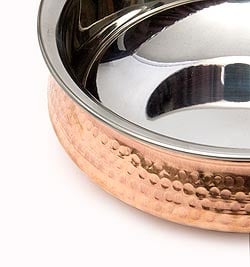 [インド品質・凹みあり]美しい槌目銅装飾仕上げ カダイ（直径：約23cm） - サブ2