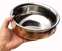 [インド品質・凹みあり]美しい槌目銅装飾仕上げ カダイ（直径：約23cm） - サブ4