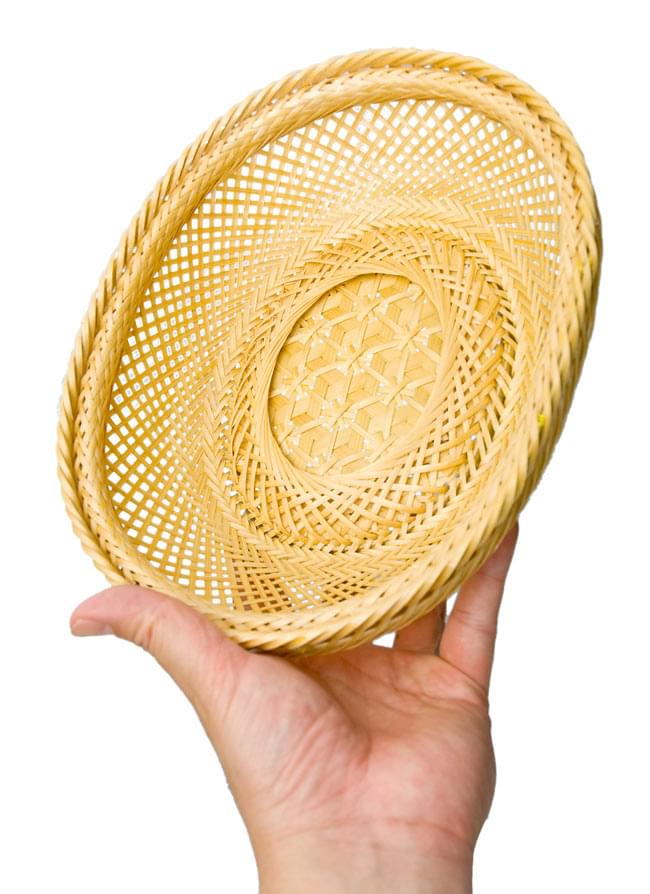 竹製籠　竹製円形 直径約40cm 古い竹編みの市場籠 幅約40cm ワンハンドルの竹籠 綺麗にヤケた褐色の