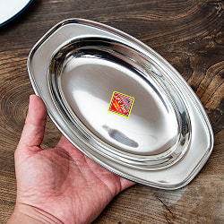 インドのステンレス製　オーバルプレート[約22cm×13.5cm] - サブ5