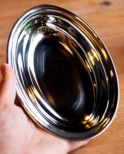 【冷めにくい！二層式】インドのステンレスと銅製　オーバルプレート[約18.5cm×13cm] - サブ5