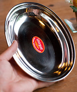 【冷めにくい！二層式】インドのステンレスと銅製　オーバルプレート[約21.5cm×14.5cm] - サブ5