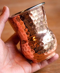 インドの鎚目付き銅装飾コップ【高さ：12cm×直径：8.8cm 約400ml】 - サブ5