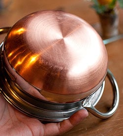 【蓋と持ち手付き】ハンディ - インドの鍋【直径約15.5cm】 - サブ5