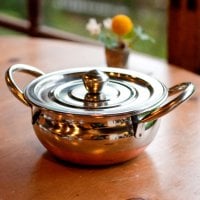 【蓋と持ち手付き】ハンディ - インドの鍋【直径約15.5cm】