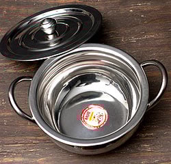 【蓋と持ち手付き】ハンディ - インドの鍋【直径約17.5cm】 - サブ3