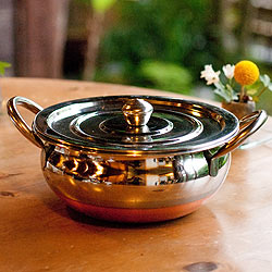 【3個セット】【蓋と持ち手付き】ハンディ - インドの鍋【直径約16cm】の写真