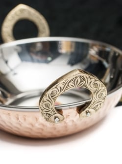 槌目銅装飾仕上げのステンレスカダイ[装飾持ち手付]サービングパン　食器・お皿〔約16.5cm 約600ml〕 - サブ3