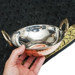 槌目銅装飾仕上げのステンレスカダイ[装飾持ち手付]サービングパン　食器・お皿〔約16.5cm 約600ml〕 - サブ5