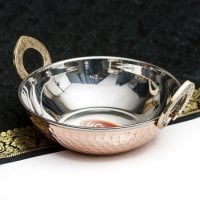 槌目銅装飾仕上げのステンレスカダイ[装飾持ち手付]サービングパン　食器・お皿〔約16.5cm 約600ml〕