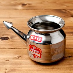 ステンレスのネティポット（鼻水差し）[ 直径：約10.5cm　高さ：10.5cm]