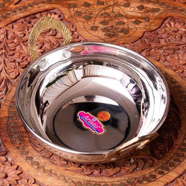 ステンレスカダイ[装飾持ち手付]サービングパン　食器・お皿〔約14.5cm〕 7 - こちらは【No.2：鏡面仕上げ】です。