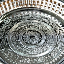 タイのお供え入れ 飾り皿 ゴールドとシルバー〔約16.5cm〕 - サブ4