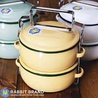 〔2段〕RABBIT BRAND タイのレトロホーローお弁当箱〔約17cm×約13.2cm〕の商品写真