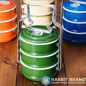 〔3段〕RABBIT BRAND タイのレトロホーローお弁当箱〔約20cm×約10.5cm〕