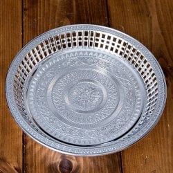 タイのお供え入れ 飾り皿 ゴールドとシルバー〔約23.5cm〕(ID-TBLWR-765)