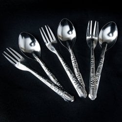 タイ屋台のエンボススプーン&フォークセット【3セット入り】(ID-TBLWR-786)