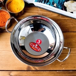 槌目装飾仕上げのステンレスカダイ[装飾持ち手付]サービングパン　食器・お皿（直径：約17.3cm） - サブ2