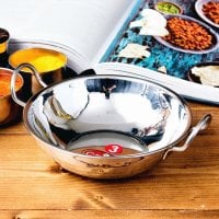 槌目装飾仕上げのステンレスカダイ[装飾持ち手付]サービングパン　食器・お皿（直径：約17.3cm）