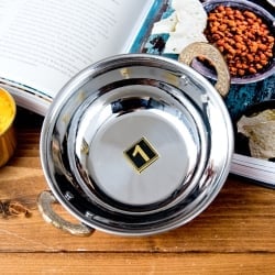 槌目銅装飾仕上げのステンレスカダイ[装飾持ち手付]サービングパン　食器・お皿〔約14cm 約530ml〕 - サブ2