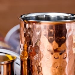 インドの鎚目付き銅装飾コップ【高さ：9.7cm×直径：7.5cm 約300ml】 - サブ5