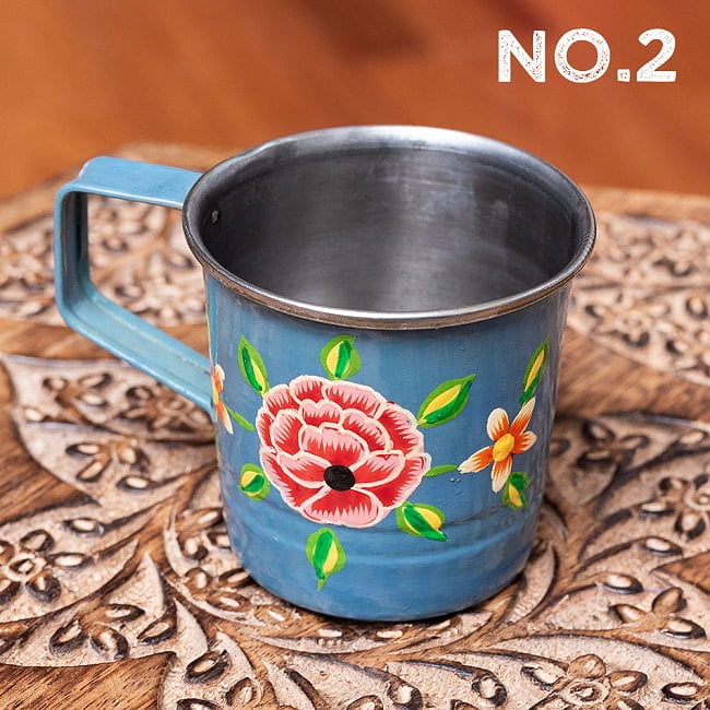 どこか懐かしいレトロテイスト　手描きカシミールペイントのミニマグカップ[直径：6cm x 高さ：5.9cm ]  10 - デザイン：No.2