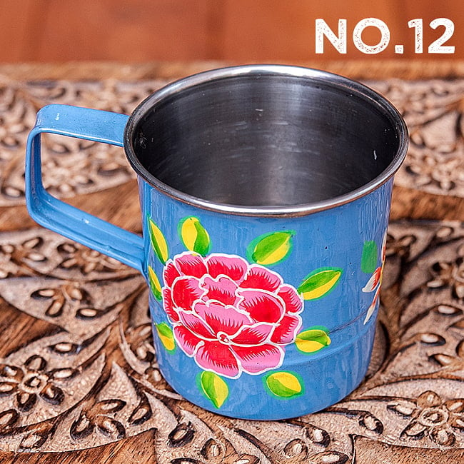 どこか懐かしいレトロテイスト　手描きカシミールペイントのミニマグカップ[直径：6cm x 高さ：5.9cm ]  20 - デザイン：No.12
