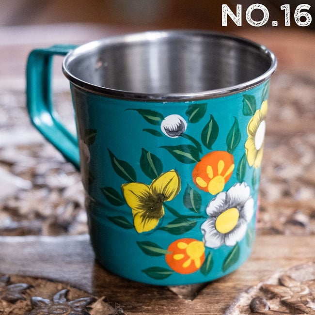 どこか懐かしいレトロテイスト　手描きカシミールペイントのミニマグカップ[直径：6cm x 高さ：5.9cm ]  24 - デザイン：No.16