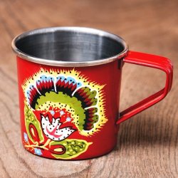 どこか懐かしいレトロテイスト　手描きカシミールペイントのミニマグカップ[直径：6cm x 高さ：5.9cm ] - 花模様