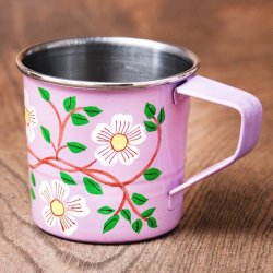 どこか懐かしいレトロテイスト　手描きカシミールペイントのミニマグカップ[直径：6cm x 高さ：5.9cm ] - 更紗模様