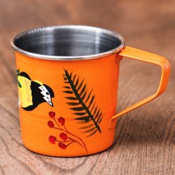 どこか懐かしいレトロテイスト　手描きカシミールペイントのミニマグカップ[直径：6cm x 高さ：5.9cm ] - 小鳥模様