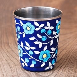 どこか懐かしいレトロテイスト　手描きカシミールペイントのチャイカップ[直径：約6.4cm x 高さ：約7.5cm ]　 - サブ2