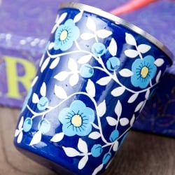 どこか懐かしいレトロテイスト　手描きカシミールペイントのチャイカップ[直径：約6.4cm x 高さ：約7.5cm ]　 - サブ3