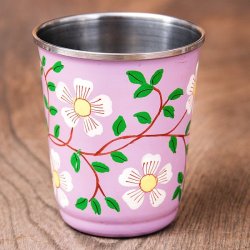 [大決算セール]どこか懐かしいレトロテイスト　手描きカシミールペイントのチャイカップ[直径：6.4cm x 高さ：7.5cm ] - 更紗模様