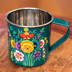 どこか懐かしいレトロテイスト　手描きカシミールペイントのマグカップ[直径：8cm x 高さ：7.9cm ] - 更紗模様