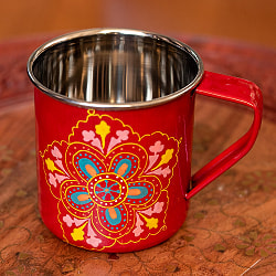 どこか懐かしいレトロテイスト　手描きカシミールペイントのマグカップ[直径：8cm x 高さ：7.9cm ] - ランゴリ