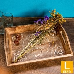 手彫りのマンゴーウッドトレイ Lサイズ 【35cm×25cm】