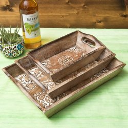 【3点セットでお得!】手彫りのマンゴーウッドトレー