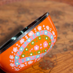 手描きカシミールペイントのカトリ・カレー小皿[直径：10cm x 高さ：4cm ] - オレンジペイズリー - サブ2