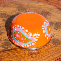 手描きカシミールペイントのカトリ・カレー小皿[直径：10cm x 高さ：4cm ] - オレンジペイズリー - サブ3