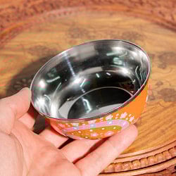 手描きカシミールペイントのカトリ・カレー小皿[直径：10cm x 高さ：4cm ] - オレンジペイズリー - サブ5