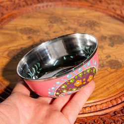 手描きカシミールペイントのカトリ・カレー小皿[直径：10cm x 高さ：4cm ] - ピンクペイズリー - サブ5